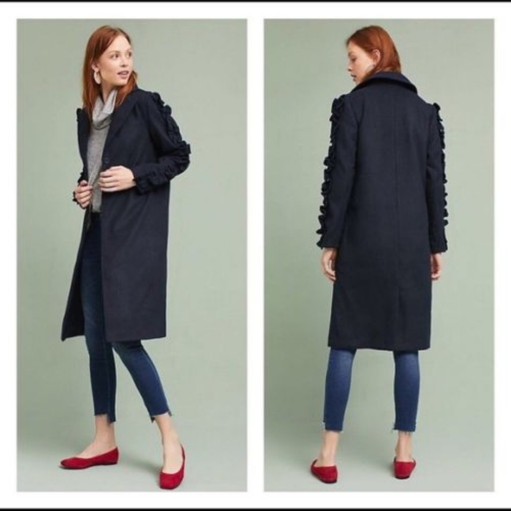 NWT Anthropologie Fifth Label Blue Ruffled Coat XS - Picture 5 of 8